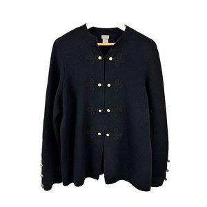 Chico's Black Knit Sweater Jacket XL Size 3  Long Sleeve Hook Eye‎